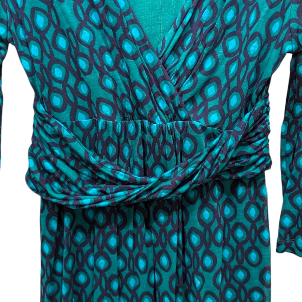 Boden Chelsea Faux Wrap Green Geometric Print Faux Wrap Dress (6L) - Picture 5 of 9